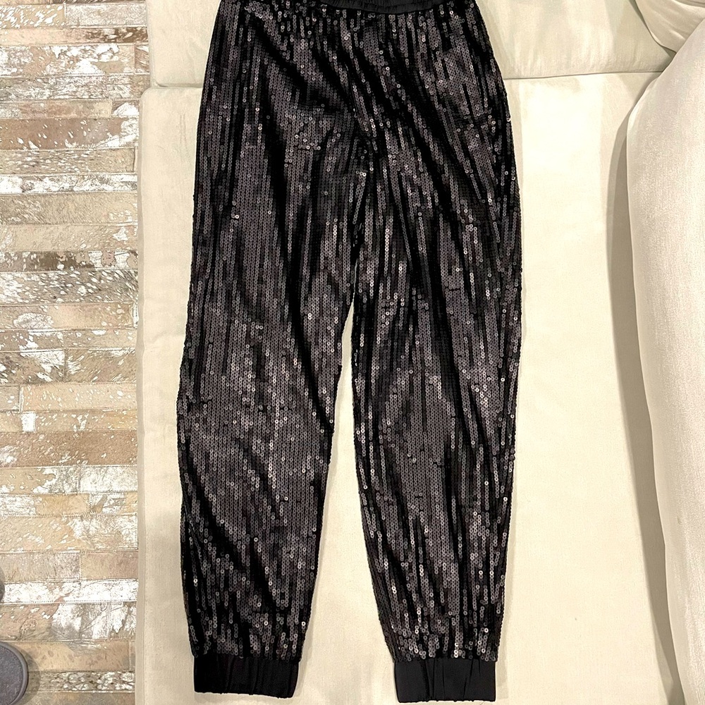 BCBG Black Sequin Joggers Size Medium